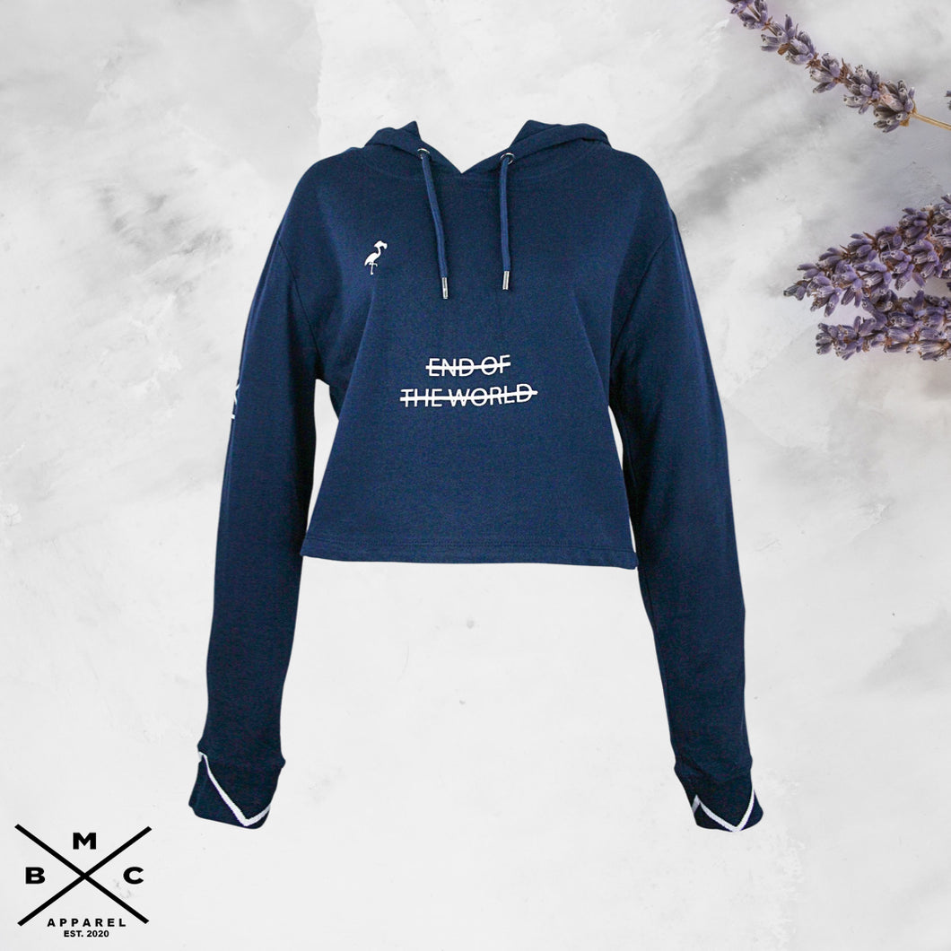 Women Montauk Beach Club Crop Top Hoodie Navy Blue S-XL