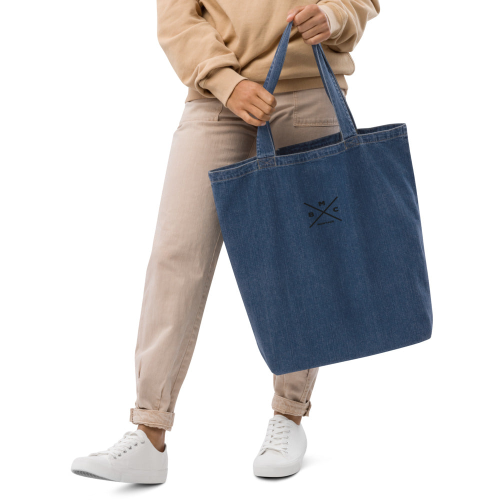 Organic denim tote bag